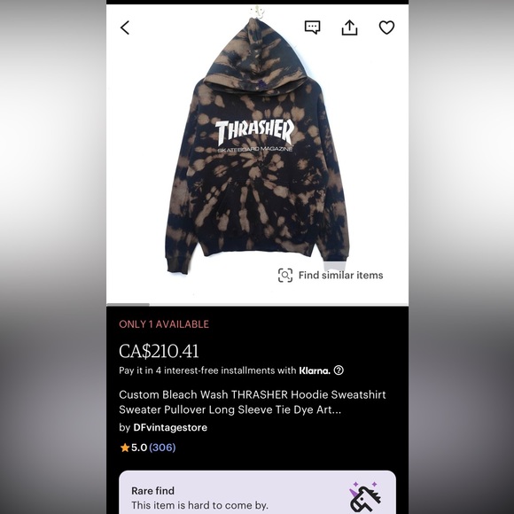 Rare CUSTOM Bleach Wash TRASHER Pullover Hoodie - Picture 2 of 2